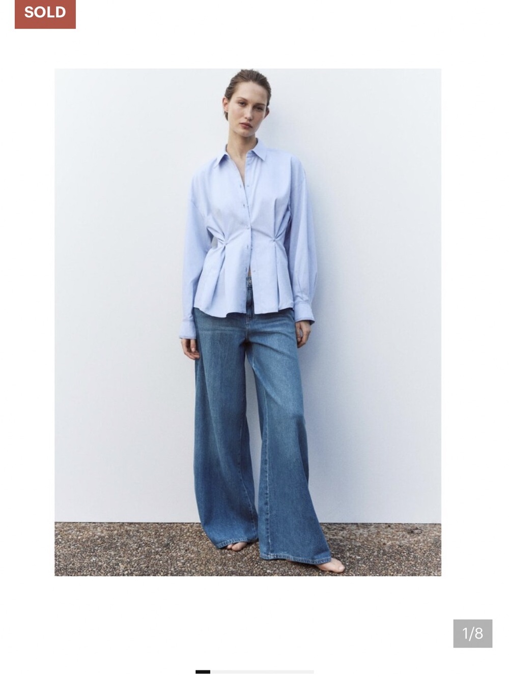 Zara Light Blue Button-Down Peplum Shirt